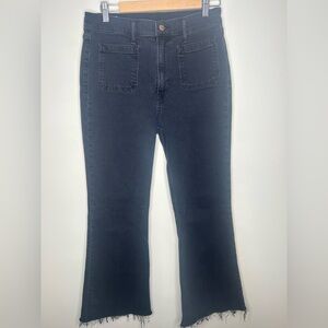 Gap 70s Flare High Rise Patch Pocket Black Jeans Size 10 Frayed Hem Hippy